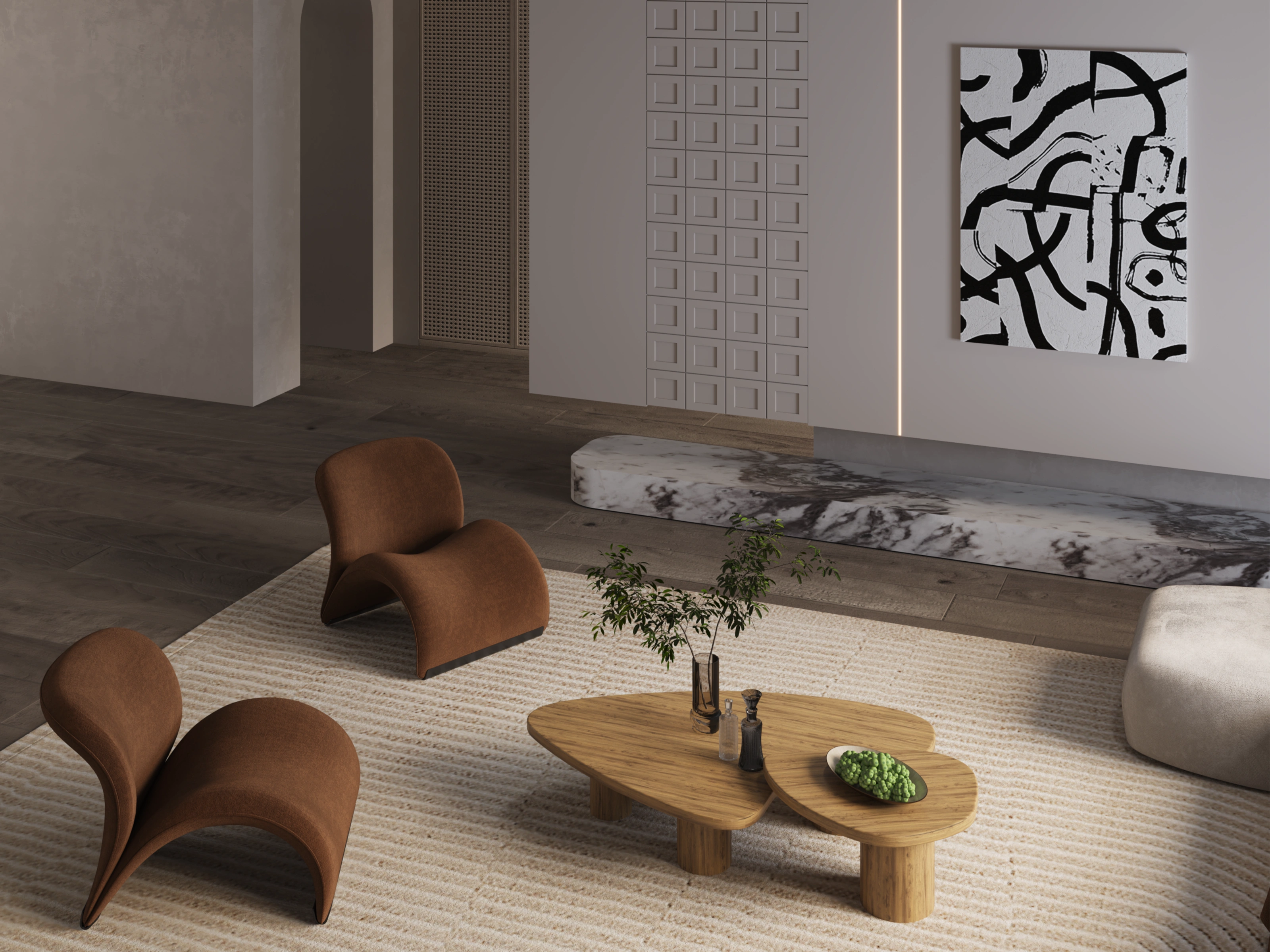 Living room TV-wall interior elevation with plan and section